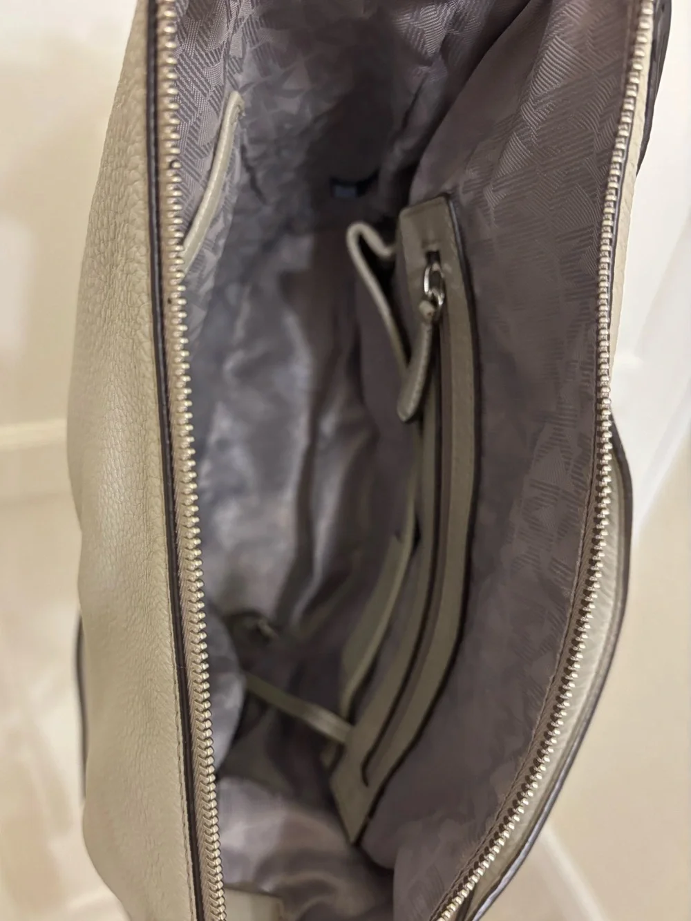 Michael Kors Elana gray and taupe slouchy bucket crossbody